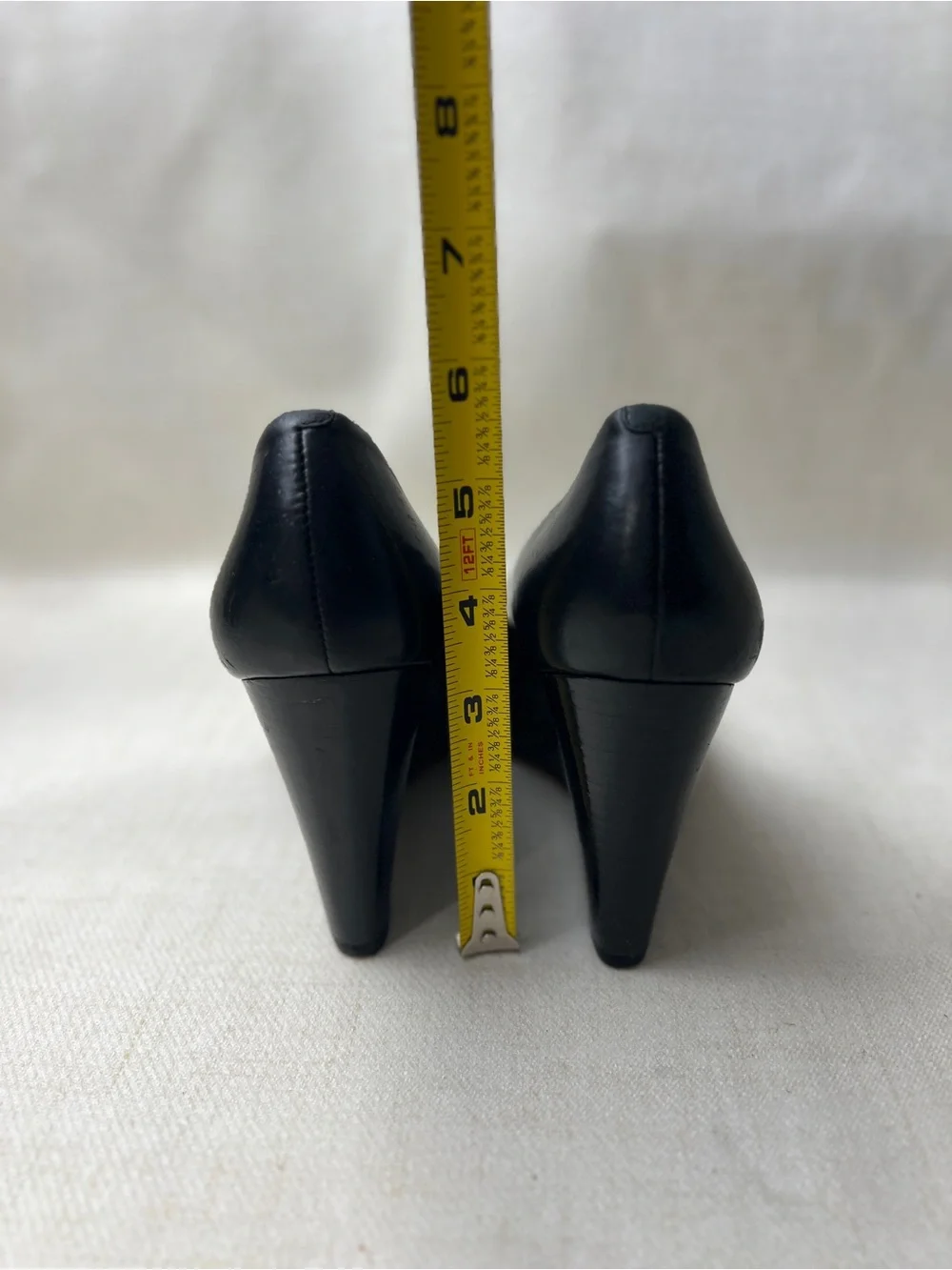 Tory Burch Black Leather Wedge Heels Gold Logo Pumps Size 6.5
